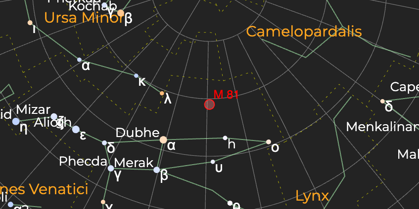 Галактика "Боде" (M 81) - Расположение на астрономической карте