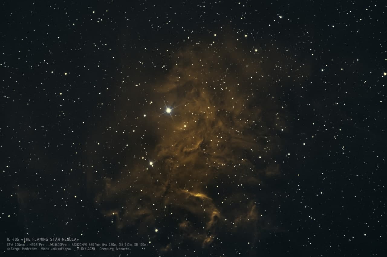Туманность "Пламенеющая звезда" (IC 405) Фотография объекта