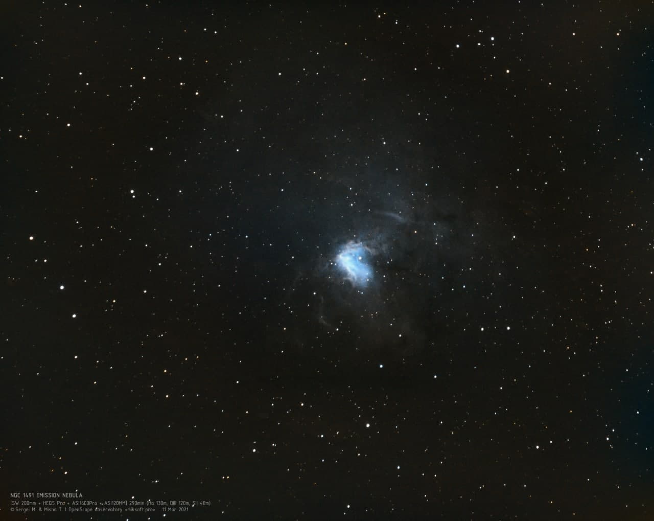 Эмиссионная туманность (NGC 1491) Фотография объекта